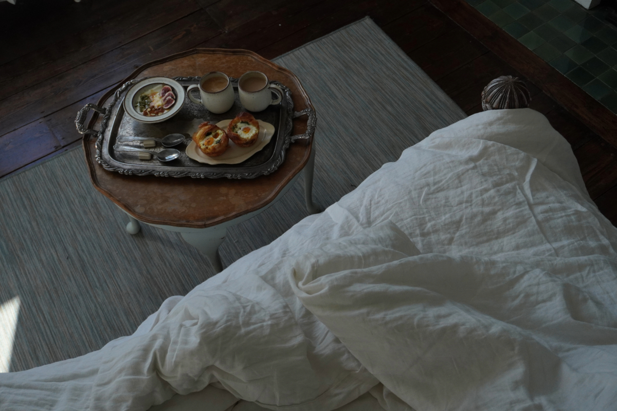 Fresh vegetable soup and focaccia lunch
